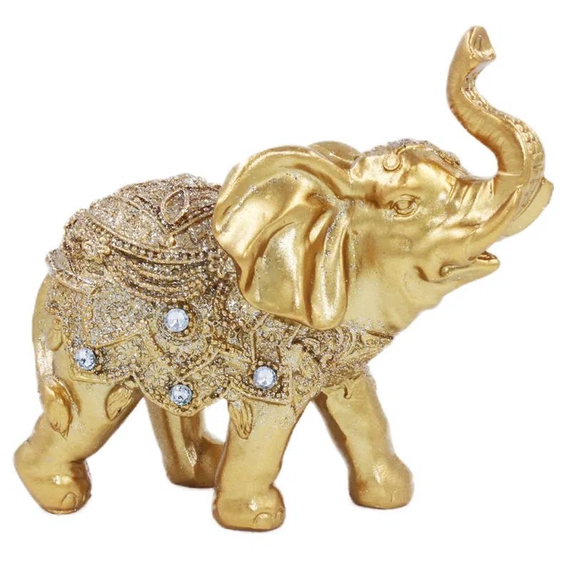 Enfeite Elefante Dourado em Resina 11cm