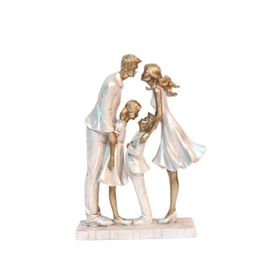 Escultura Família Decorativa Casal Filho e Filha 25cm