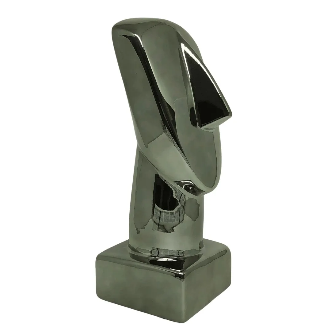 Escultura Face em Ceramica Prata Metalizada 28cm Escultura Face em Ceramica Prata Metalizada 28cm